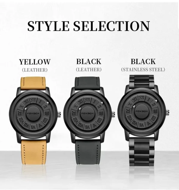 FOXBOX Mens Watches Creative Scrolling Pointer Magnetic Force Quartz Wristwatch Genuine Leather Watch Man Relogio Masculino+Box - Image 2