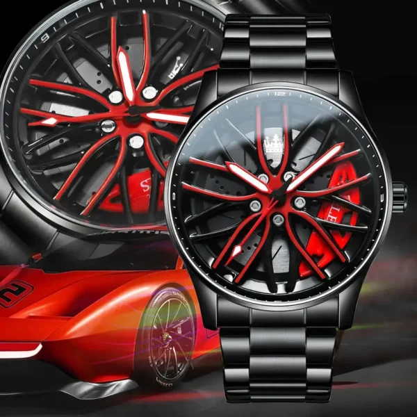 OLEVS Watch for Men 360° Rotary Dial Sport Car Rim Wheel Hub Waterproof Luminous Fashion Stainless Steel Men's Quartz Wristwatch - Image 2