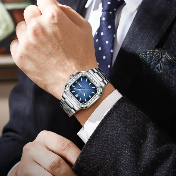 POEDAGAR Top Brand Luxury Watch for Men Waterproof Luminous Date Week Man Wristwatch Stainless Steel Square Quartz Men's Watches - Image 6