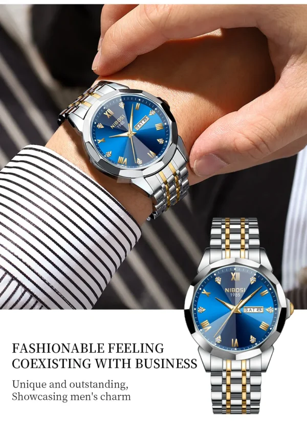 NIBOSI Luxury Watch for Man Rhombus Mirror Mens Watches Automatic Date Week Waterproof Luminous Wristwatch Relogio Masculino - Image 6
