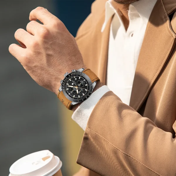 SAPPHERO Fashion Quartz Men Leather Watch Branded Luxury Men Chronograph Waterproof Clock Sports Watch - Image 5