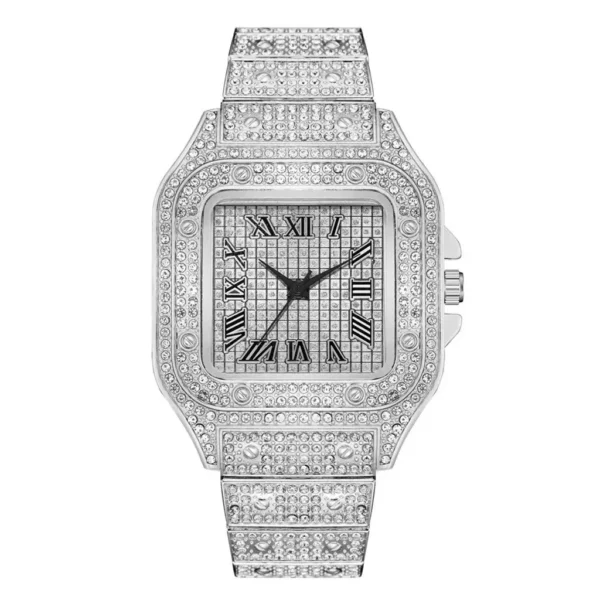 Hip Hop Square Watches for Men Luxury Iced Out Watch Calendar Business Wristwatches Clock Hours - Image 3