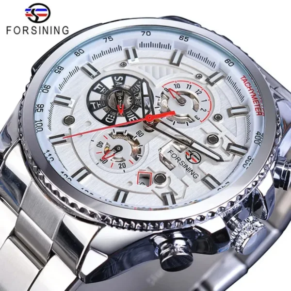 Forsining Top Men's Watches Military Stainless Steel Waterproof Date Week Display Brand Automatic Mechanical Watch for Men - Image 6