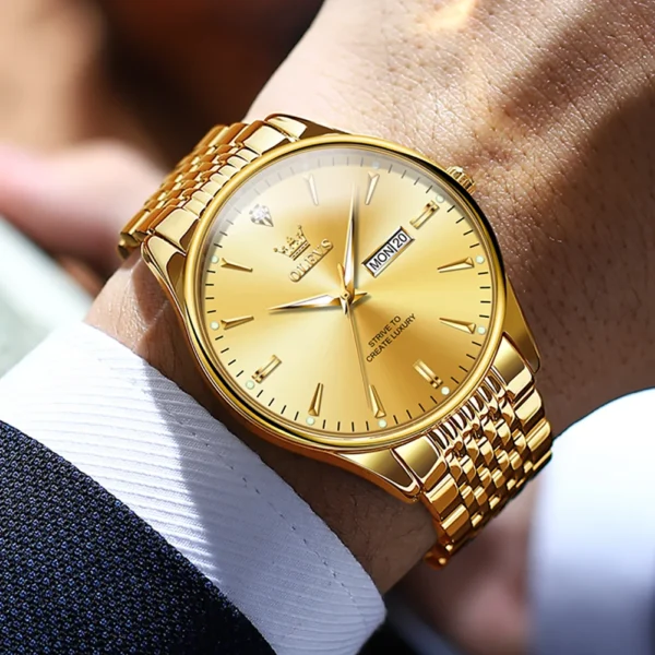 OLEVS Luxury Top Brand Men's Quartz Watches Classic Original Watch for Men Business Fashion Waterproof Gold Men's Wristwatch+Box - Image 3