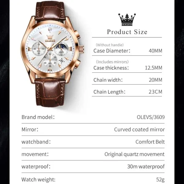 OLEVS 3609 Men's Watch High Quality Multi functional Waterproof Luminescent Quartz Watch Luxury Brand Men's Watch Montre Homme - Image 6
