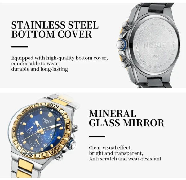 NIBOSI Luxury Men Watch Waterproof Luminous Chronograph Date Stainless Steel Watch for Men Quartz Military Men's Watches Reloj - Image 5