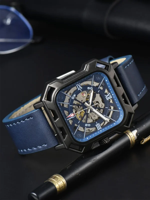 LONGLUX automatic watch cool wholesale mechanical wristwatches steel hollow no logo leather mens watch men gift ﻿ - Image 4