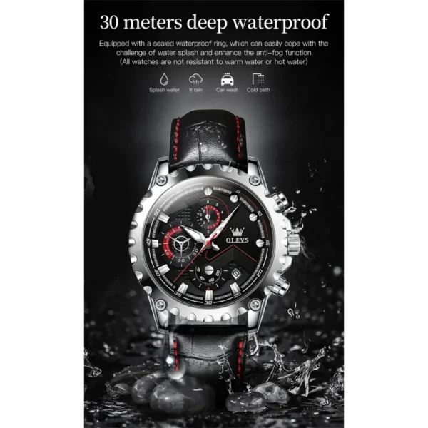 Olevs 2873 men's watch big dial 46mm deep waterproof sport watches men Quartz fashion chronograph wristwatch leater strap - Image 5