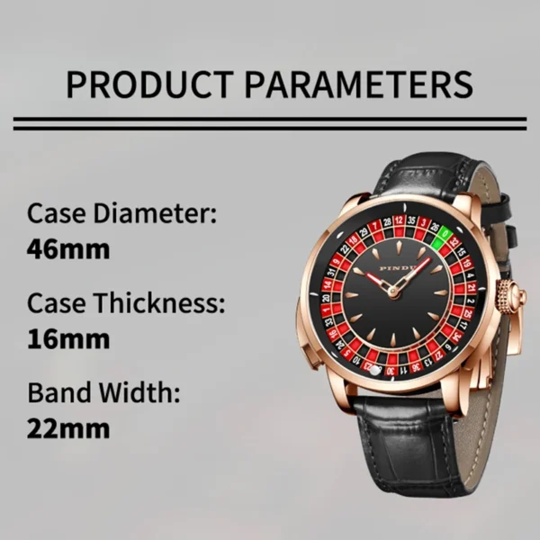 PINDU Design Roulette Watch Button Turn NH35A Men's Mechanical Watch Luminous Hands Leather Metal Buckle Strap Men Wristwatches - Image 6
