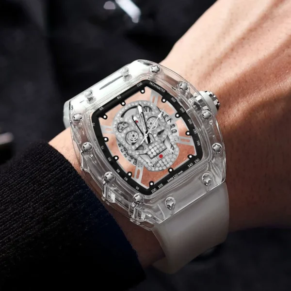 2024 New Quartz Men’s Wristwatch Fashion Trend Non-mechanical Waterproof Male Watch Luminous Transparent Ghost Head Watches