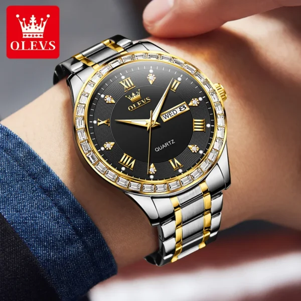 OLEVS 9906 Quartz Men's Watch Classic Fashion Men's Business Waterproof Stainless Steel Diamond dial Top Luxury Brand Men Watch - Image 4