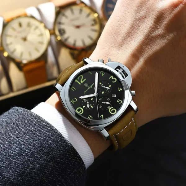 POEDAGAR Luxury Man Watch Chronograph Waterproof Luminous Date Watch for Men Casual Leather Sports Military Men's Quartz Watches - Image 6