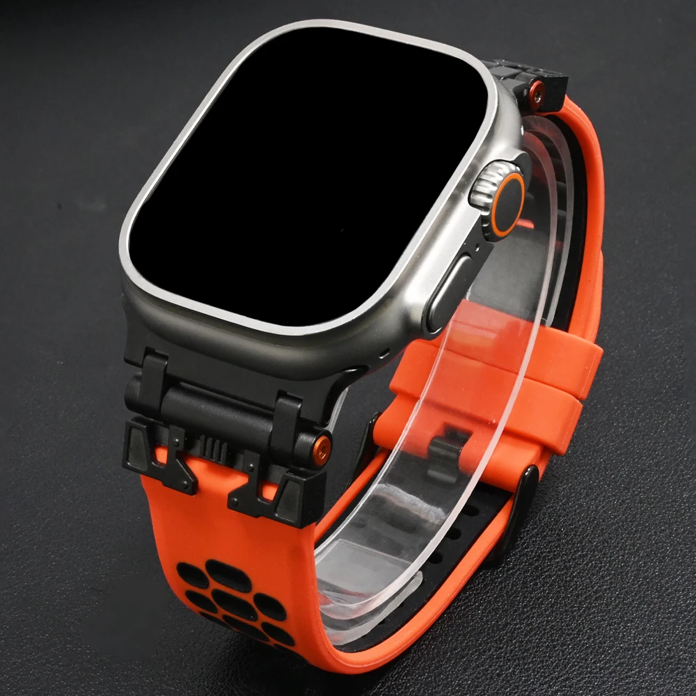 Men Rubber Sports Band for Apple Watch 10 46mm Ultra 1 2 49mm Breathable Loop Strap for Iwatch Series 9 8 7 6 5 4 Se 45mm 44mm - Image 3