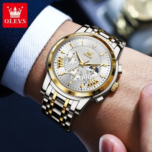 OLEVS Luxury Brand Quartz Watch for Men Waterpoof Chronograph Men's Wristwatch Auto Date Dual Calendar Moon Phase Man Watch New - Image 5