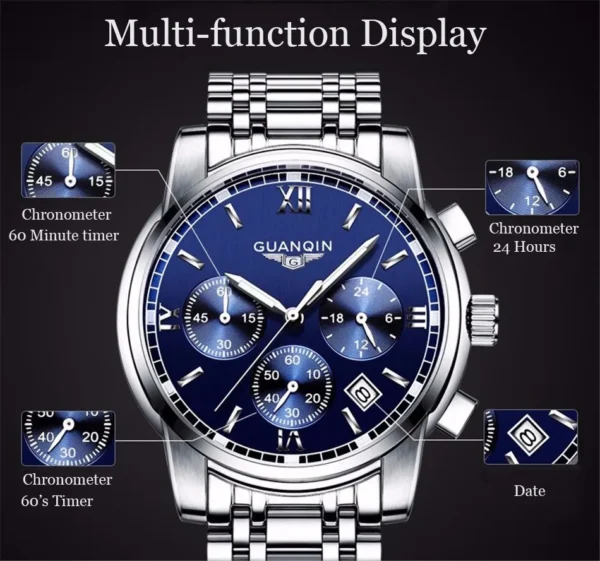 GUANQIN Brand Quartz Stainless steel Men's watches Hardlex mirror Waterproof Luminous Watch For Men Sport Luxury Chronograph - Image 5