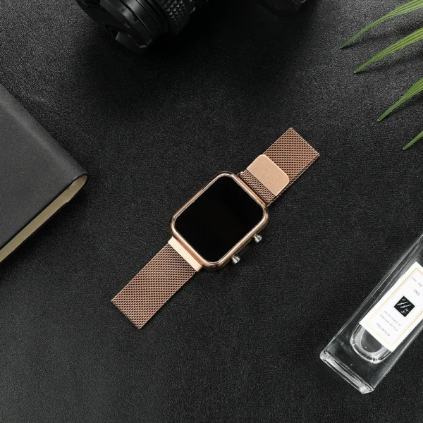 Luxury Gold Sliver Men's Digital Watch Waterproof Simple Metal Magnetic LED Wrist Watch Diaplay Time Date Mens Electronic Watch - Image 6