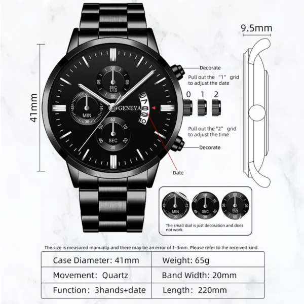 Men Fashion Watches With Calendar Full Steel Quartz Wristwatch Classic 3-Eyes Watches Sport Men Male Exquisite Relogio Masculino - Image 3