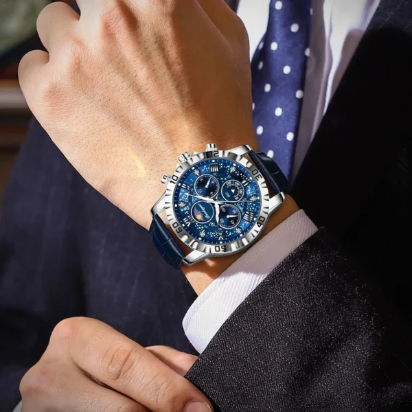 POEDAGAR Luxury Man Watch Waterproof Luminous Chronograph Watch For Men Military High Quality Leather Quartz Men's Watches Reloj - Image 5