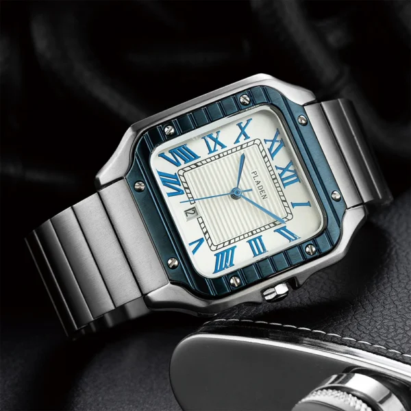 PLADAN Minimalist Watch For Men Stainless Steel Men's Wristwatch Automatic Calendar Wristatches Classics Rectangle Relojes - Image 3