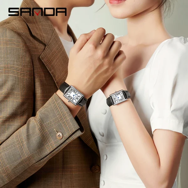 SANDA Couple Watch Men Waterproof Casual Fashion Quartz Watches Stainless Leather Strap Square Dial Design Ladies Lover Clock - Image 6