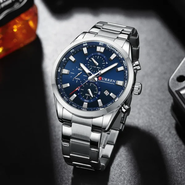 CURREN Casual Sporty Brand Stainless Steel Band Wristwatches for Men New Chronograph Quartz Watches with Date 8445 - Image 6
