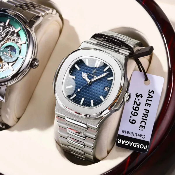 2023 New POEDAGAR Luxury Watch Business Waterproof Male Clock Luminous Date Stainless Steel Square Quartz Men Watch reloj hombre - Image 2