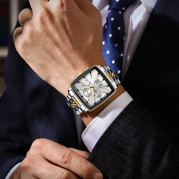 POEDAGAR Luxury Square Sport Man Wristwatch Waterproof Luminous Chronograph Quartz Men's Watches Stainless Steel Men Watch Reloj - Image 6
