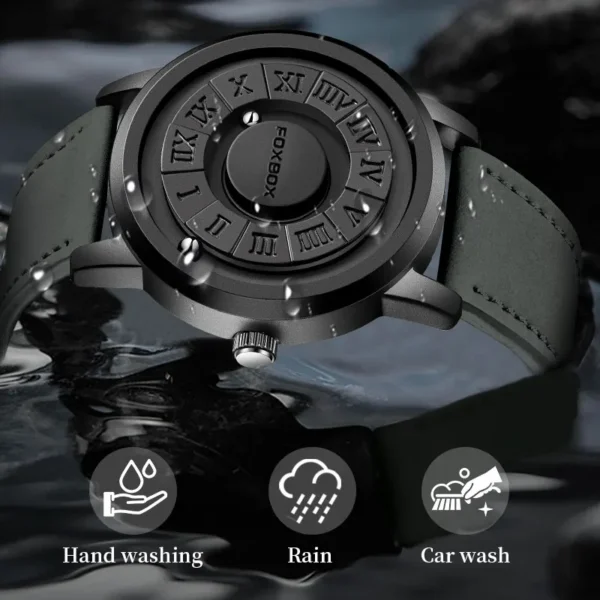 FOXBOX Mens Watches Creative Scrolling Pointer Magnetic Force Quartz Wristwatch Genuine Leather Watch Man Relogio Masculino+Box - Image 3