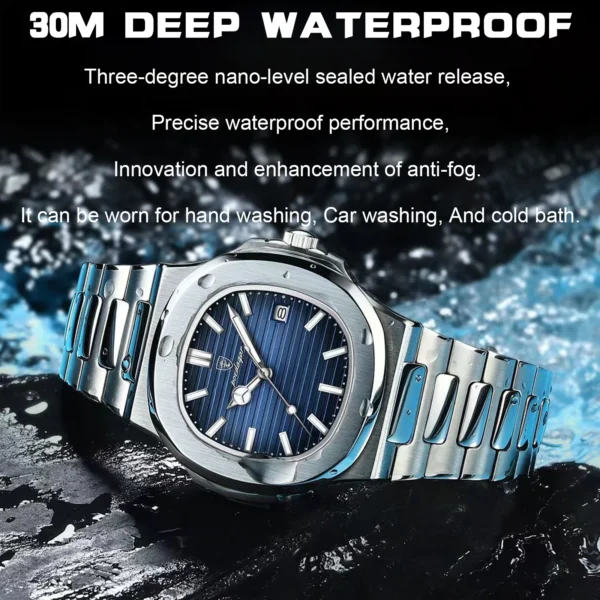 2023 New POEDAGAR Luxury Watch Business Waterproof Male Clock Luminous Date Stainless Steel Square Quartz Men Watch reloj hombre - Image 4