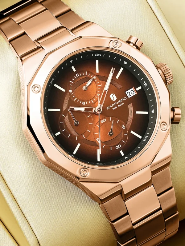 SAPPHERO Rose gold Watch Mens Watch Luxury Stainless Steel Quartz Watch Business Waterproof Luminous Calendar Wristwatch - Image 2