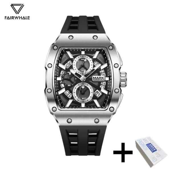 FAIRWHALE Tonneau Watches for Men 5960 Sports Luminous Calendar Original Silicone Strap Top Quality Men Watch Relogio Masculino - Image 6