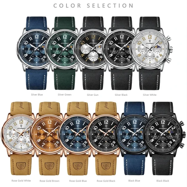 POEDAGAR Men's Watches Young Fashion Style Original Quartz Watch for Man Waterproof Luminous Moon Phase Date Chronograph 24 Hour - Image 6