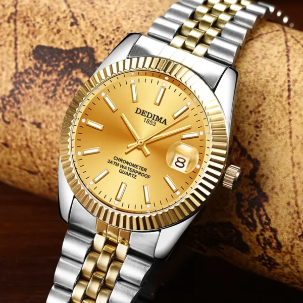 Luxury Gold Quartz Watch Waterproof Men's Watch 38mm Stainless Steel Automatic Date Luminous Hand Relogio Masculino - Image 2