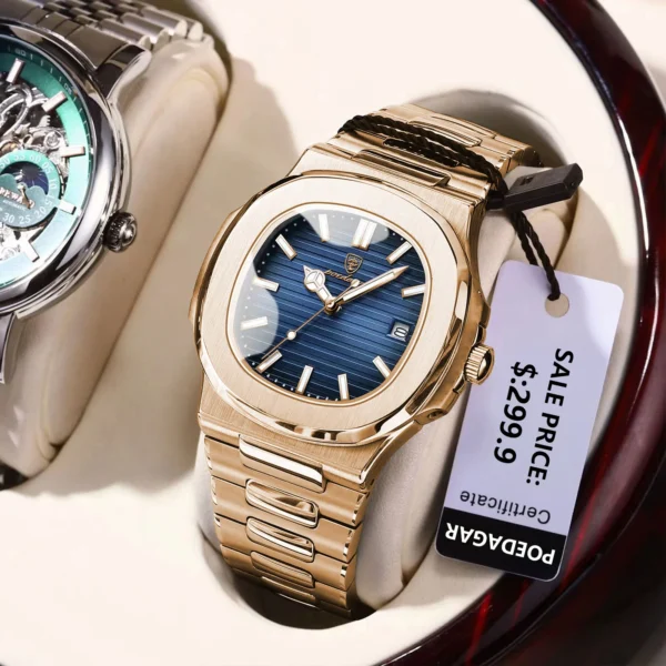 POEDAGAR Man Wristwatch Business Luxury Square Men Quartz Watch Waterproof Luminous Date Stainless Steel Men's Watches Clock+box - Image 6
