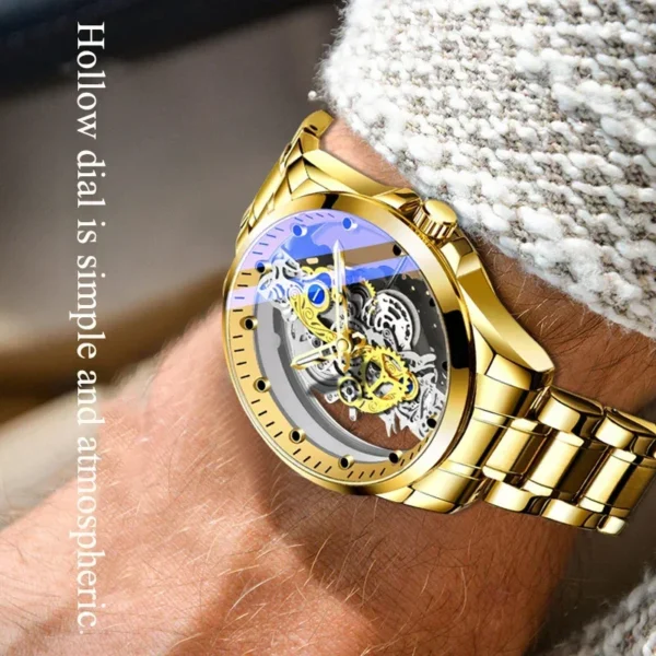 2024 New Men Watch Skeleton Quartz Wristwatch Gold Skeleton Retro Man Watch Top Brand Luxury Clock Mens Watches Reloj Hombre - Image 3