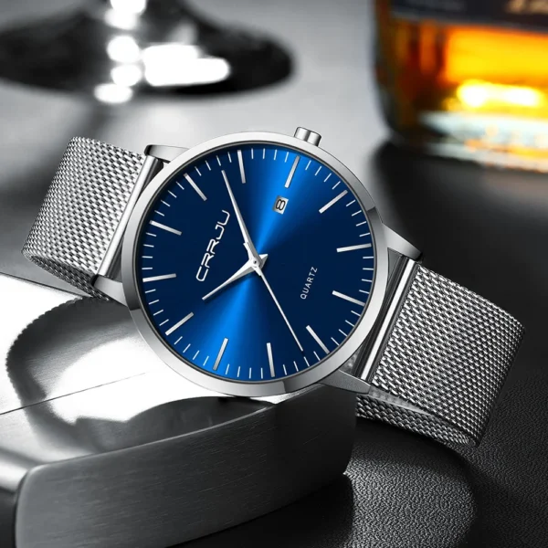 CRRJU Watch for Men, Stainless Steel 40mm with Mesh Strap Mens Watches,Classic Ultra Slim 7mm Men's Wrist Watches Automatic - Image 5