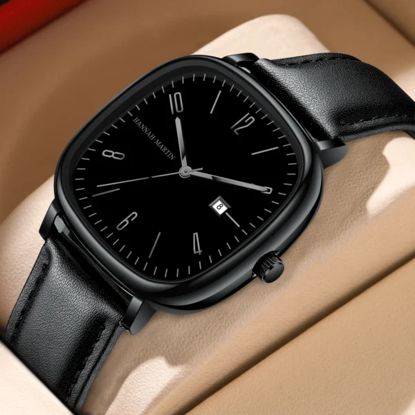 2024 New Men's Watch Fashion Square Business Style Black Clock Original Quartz Movement 40mm Casual Leather Watches reloj hombre - Image 5