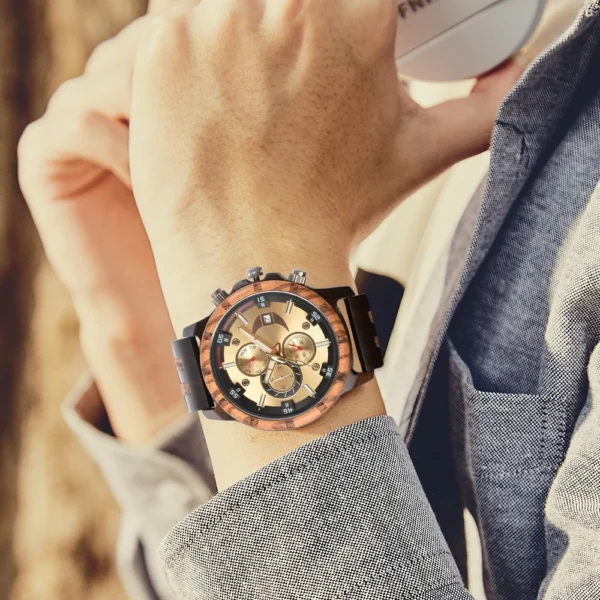 Men Wood Wrist Watch Fashion Quartz Wriwatches Timepieces Chronograph Men's Wooden Watches Gift Driopshipping reloj madera - Image 4