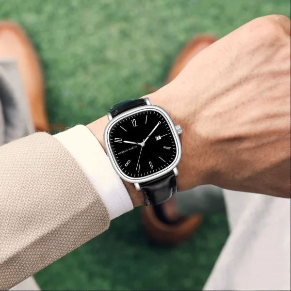2024 New Men's Watch Fashion Square Business Style Black Clock Original Quartz Movement 40mm Casual Leather Watches reloj hombre - Image 4