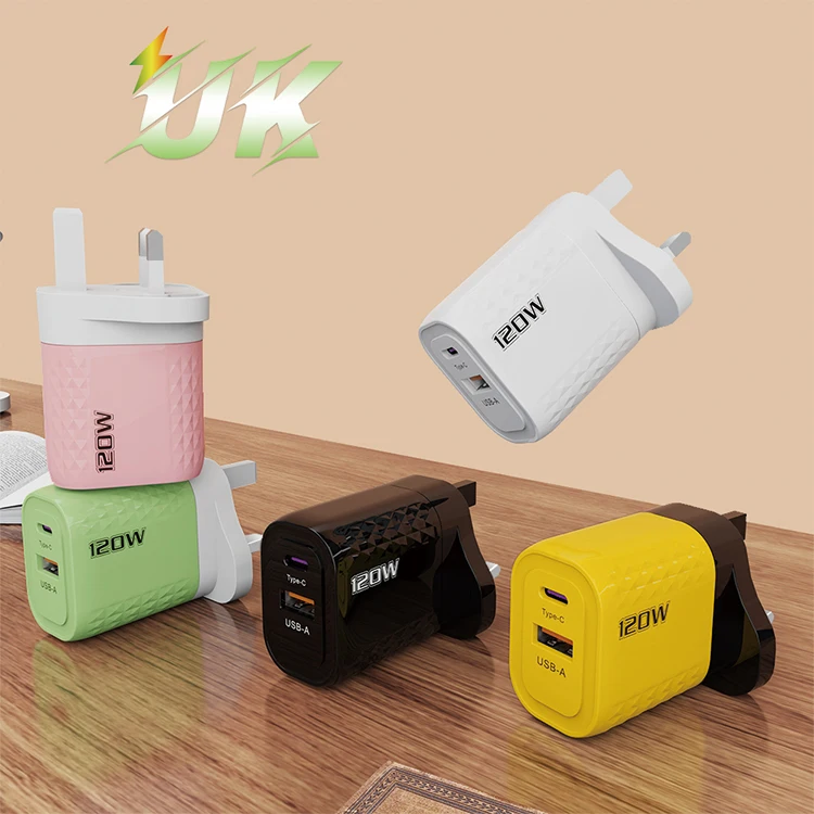 US/EU/UK A+C 2 Port Mobile Phone Charger Fast Charging Adapter 120W USB Type C Cell Phone Fast Charger - Image 3
