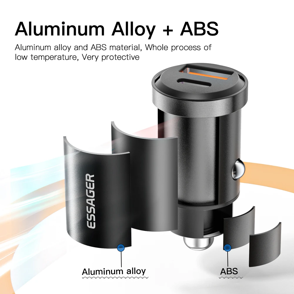 Essager 30W USB Car Charger Quick Charge4.0 QC PD 3.0 SCP 5A USB Type C Car Fast Charging For iPhone 14 13 Huawei Samsung Xiaomi SINSA - Image 3