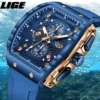 LIGE Outdoor Square Casual Sport Quartz Man Watch Top Brand Luxury Watches Fashion 50M Waterproof Auto Date Silicone Chronograph - Image 3