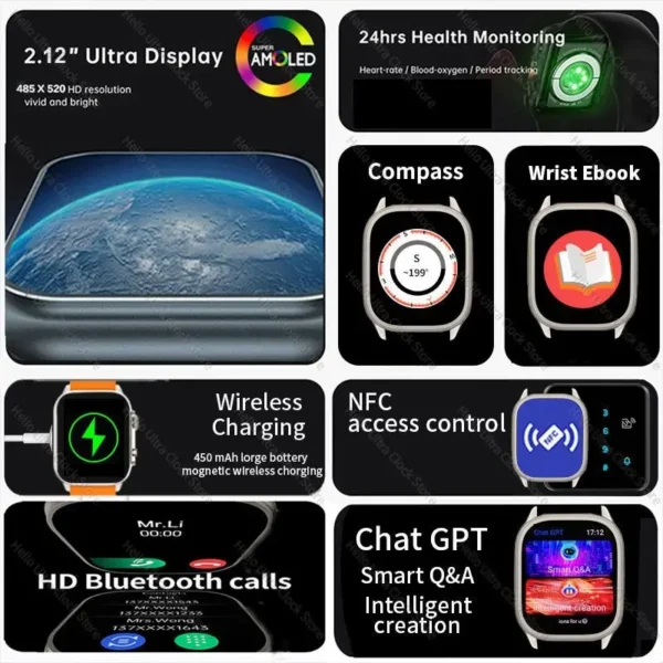 2024 New HK9 ULTRA 2 Max Smartwatch HD AMOLED 4G ROM ChatGPT NFC Compass Clock Bluetooth Call Sports 49mm Smart Watch Men Women - Image 3