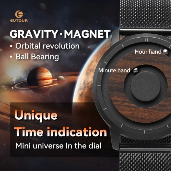 EUTOUR Original Magnetic Wooden Dial Fashion Casual Quartz Watch Simple Men's Watch Stainless Steel Leather Strap - Image 2