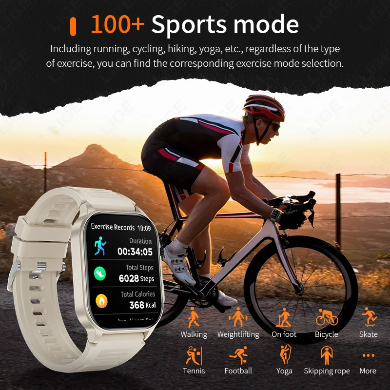LIGE Health Smart Watch Sport Smart Watch Flashlight Heart Rate Waterproof Bluetooth Call For Huawei Xiaomi Smartwatch Men Watch - Image 6