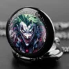 Joker Themed Glass Dome Quartz Pocket Watch Classic Arabic Numeral Dial with Durable Chain for Men Creative Gifts