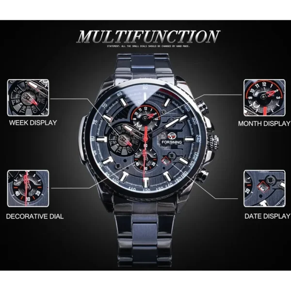 Forsining Top Men's Watches Military Stainless Steel Waterproof Date Week Display Brand Automatic Mechanical Watch for Men - Image 3