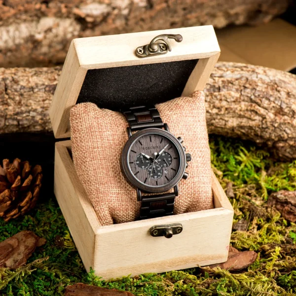 BOBO BIRD Wood Men Watch Relogio Masculino Top Brand Luxury Stylish Chronograph Military Watches Timepieces in Wooden Gift Box - Image 6