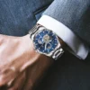 GLENAW Rotating Earth Double Second Hand WristWatch Men Automatic Mechanical Watch Starry Sky Stainless Steel Leather Watchband - Image 3
