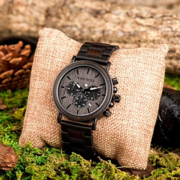 BOBO BIRD Wood Men Watch Relogio Masculino Top Brand Luxury Stylish Chronograph Military Watches Timepieces in Wooden Gift Box - Image 3